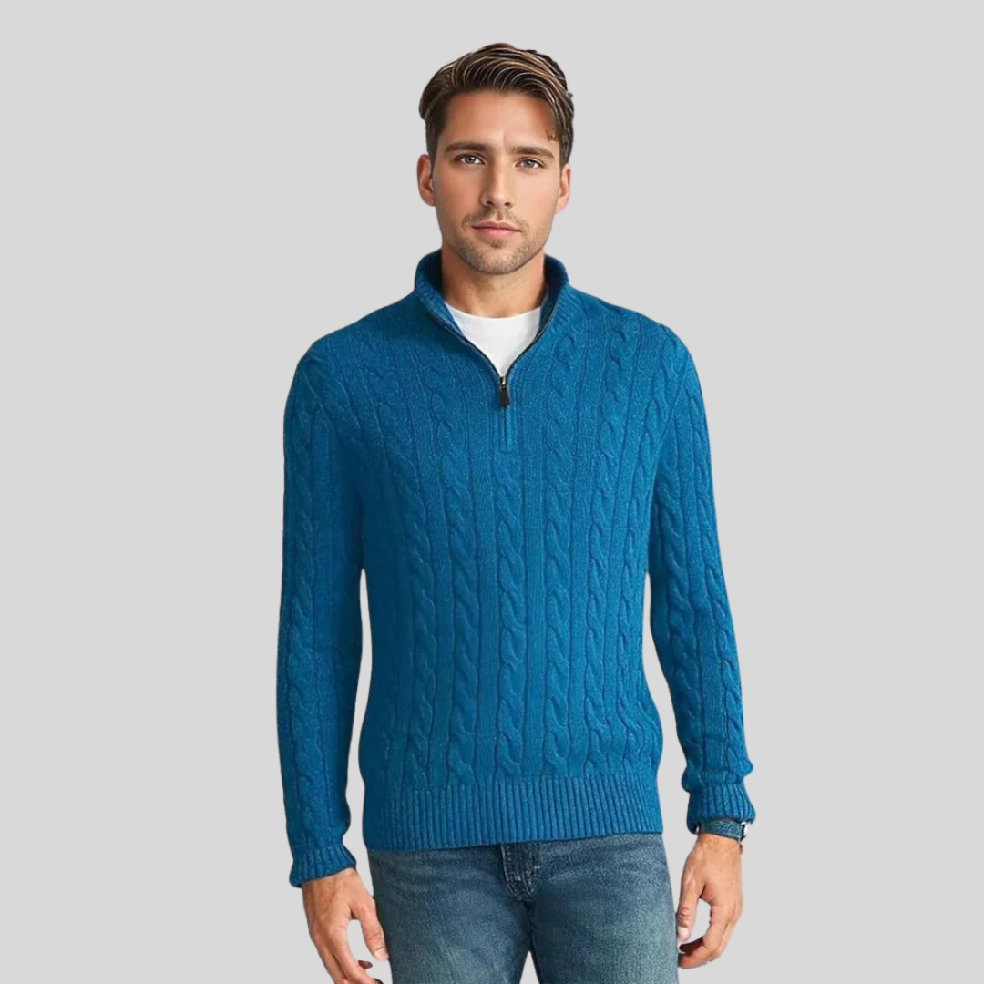 Herren Strickpullover Kabelmuster Reißverschluss