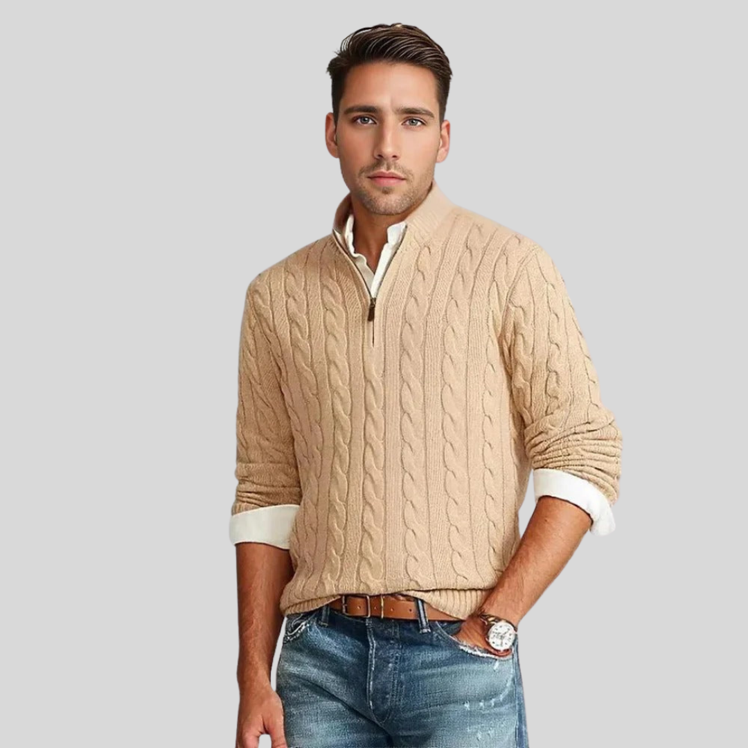 Herren Strickpullover Kabelmuster Reißverschluss