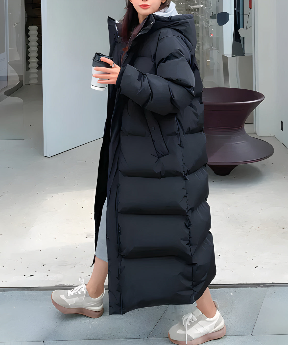 Übergroße Daunenjacke Lange Kapuze Reißverschluss Winterjacke - IdealeKleiden