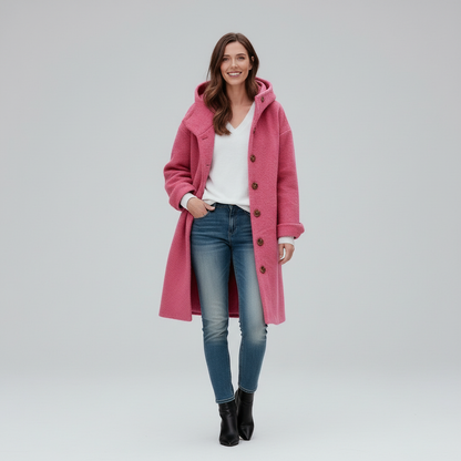 Damen Fleece Mantel Soft Hoodie