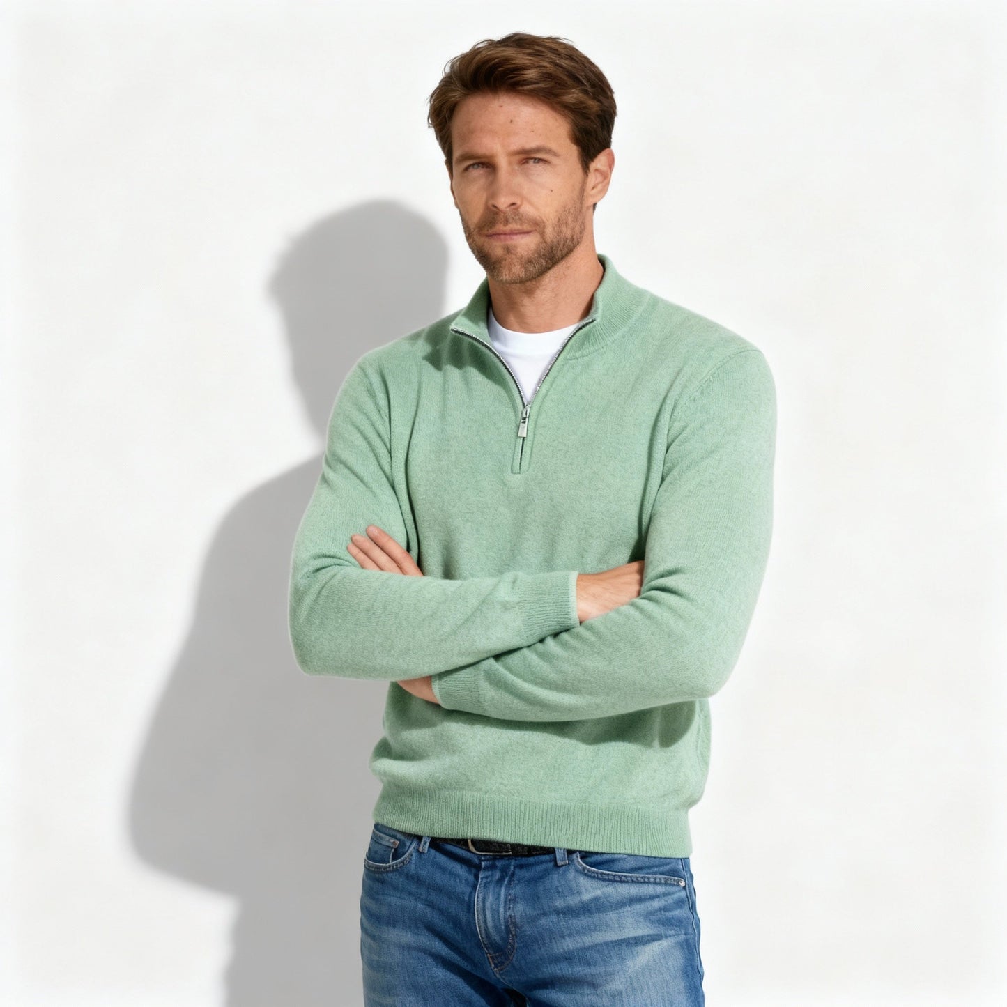 Modischer V-Ausschnitt Pullover Zip