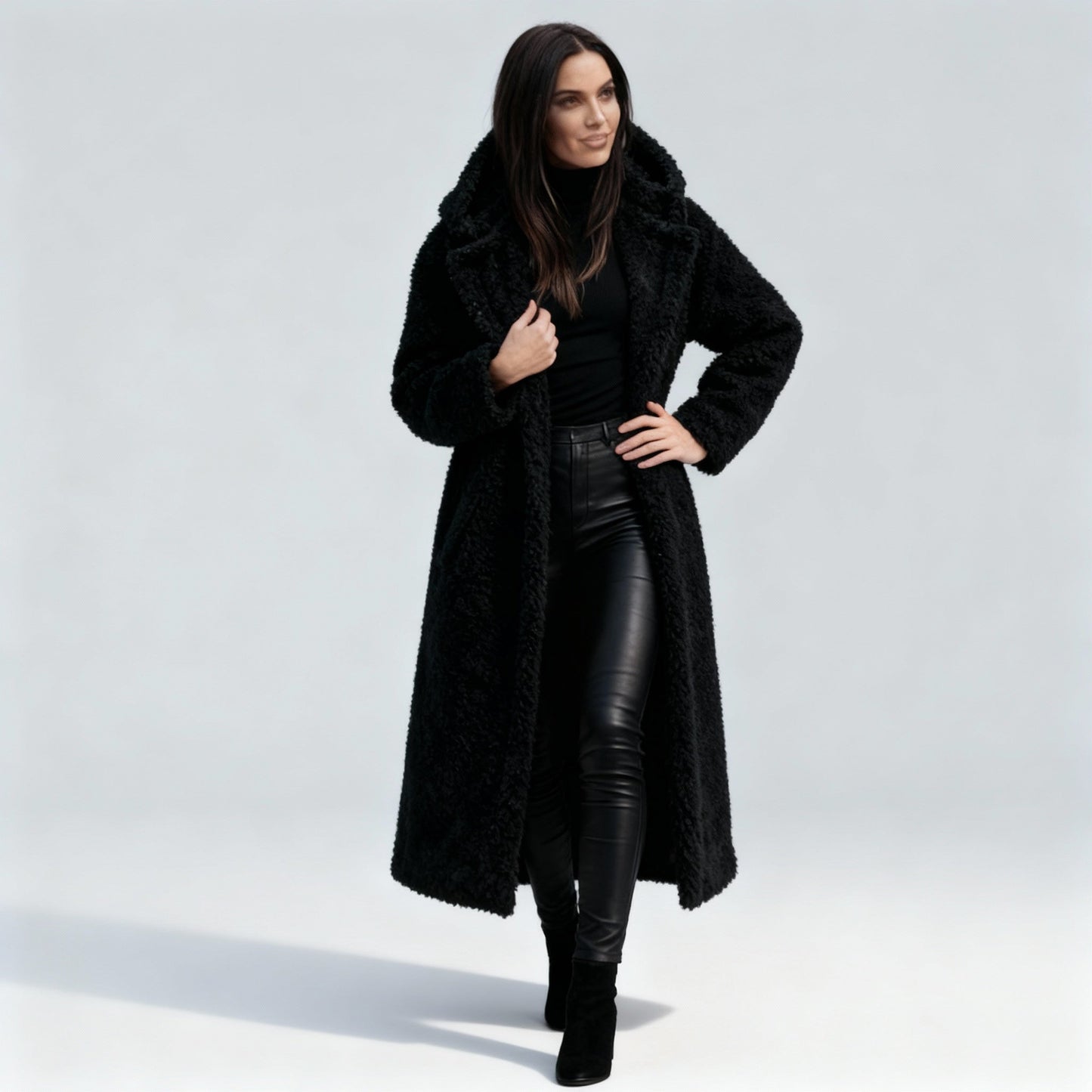 Weiche Fleece-Damenmantel Lang Elegant
