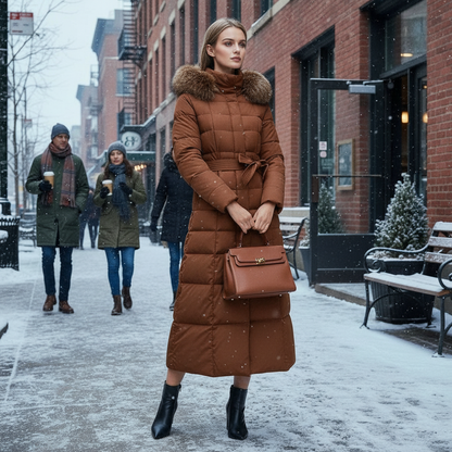 Stylischer Damen Wintermantel Lang Schwarz