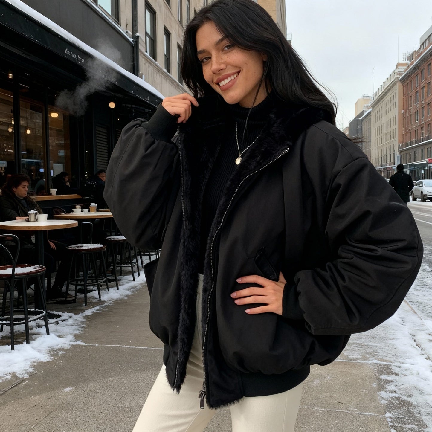 Thermo Wintermantel Damen Oversized Fleece Jacke