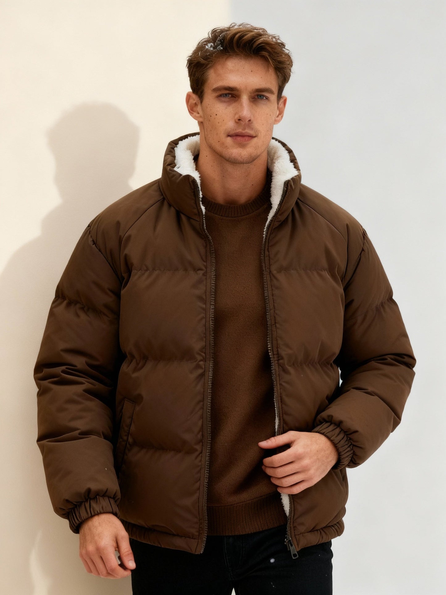 Warme Herren Pufferjacke Isoliert Fleece
