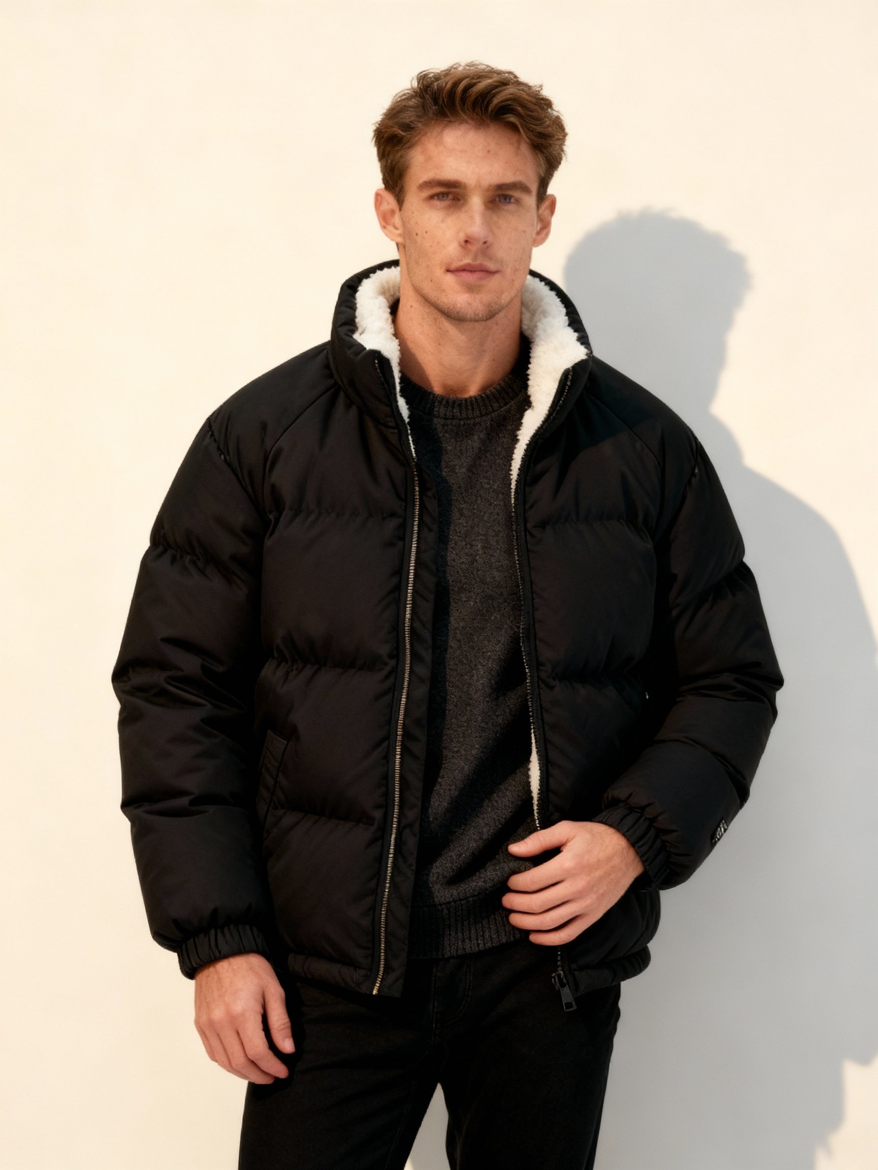 Warme Herren Pufferjacke Isoliert Fleece - IdealeKleiden