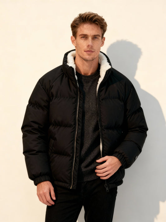 Warme Herren Pufferjacke Isoliert Fleece - IdealeKleiden