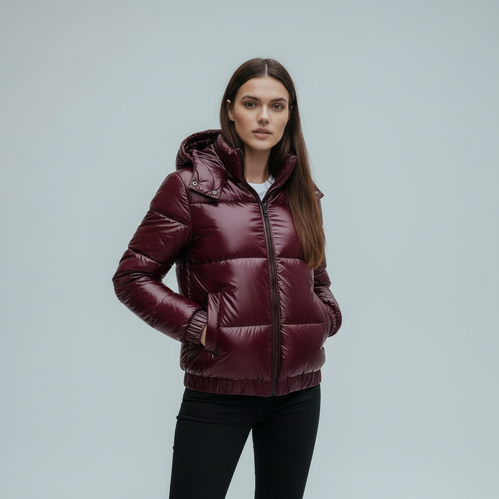 Warme Damen Winterjacke Isoliert Glänzend