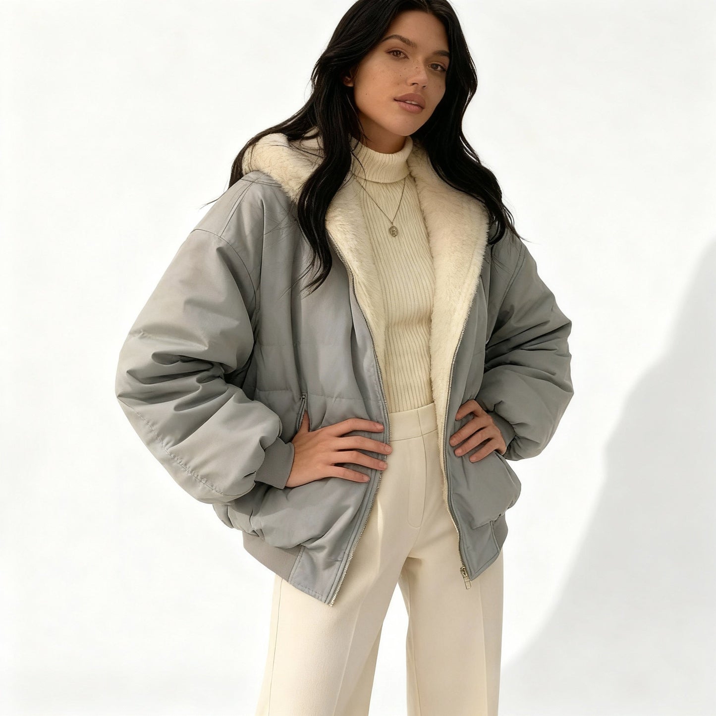 Warme Oversized Damenwinterjacke Thermo Fleece