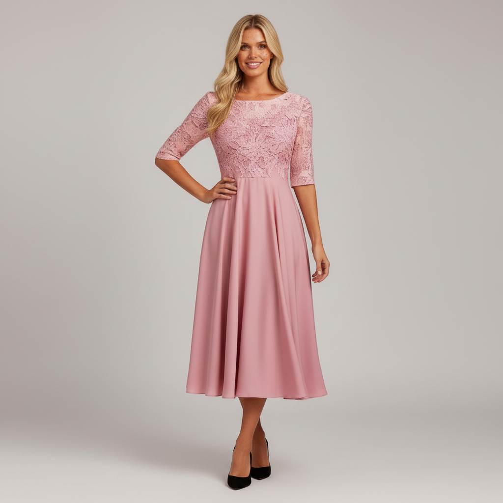 Elegantes Damen Chiffon Kleid Midi Länge