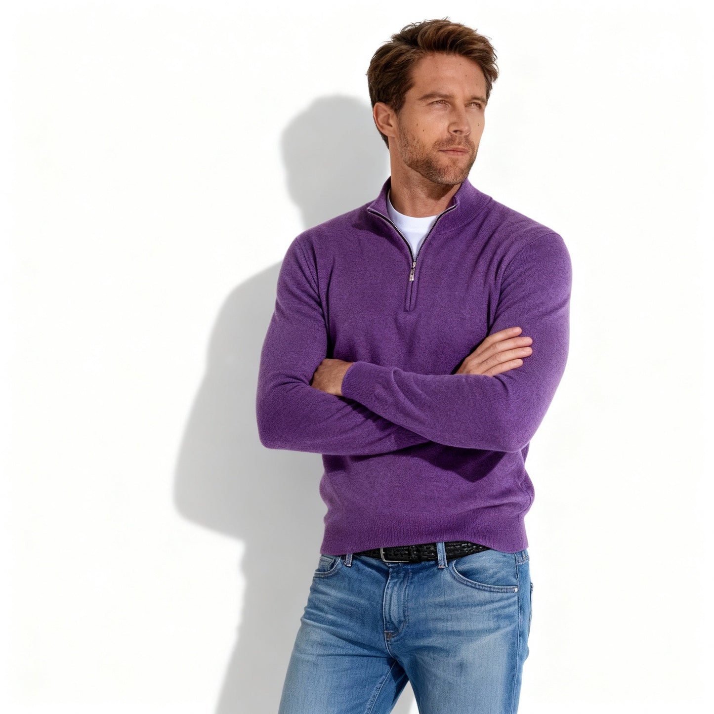 Modischer V-Ausschnitt Pullover Zip