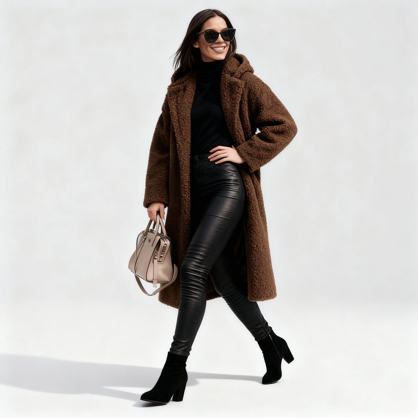 Weiche Fleece-Damenmantel Lang Elegant