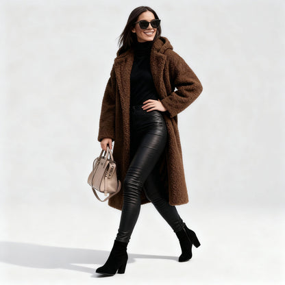 Weiche Fleece-Damenmantel Lang Elegant