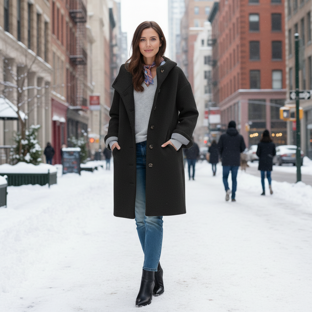 Damen Winterparka Lang Fleece Kapuze