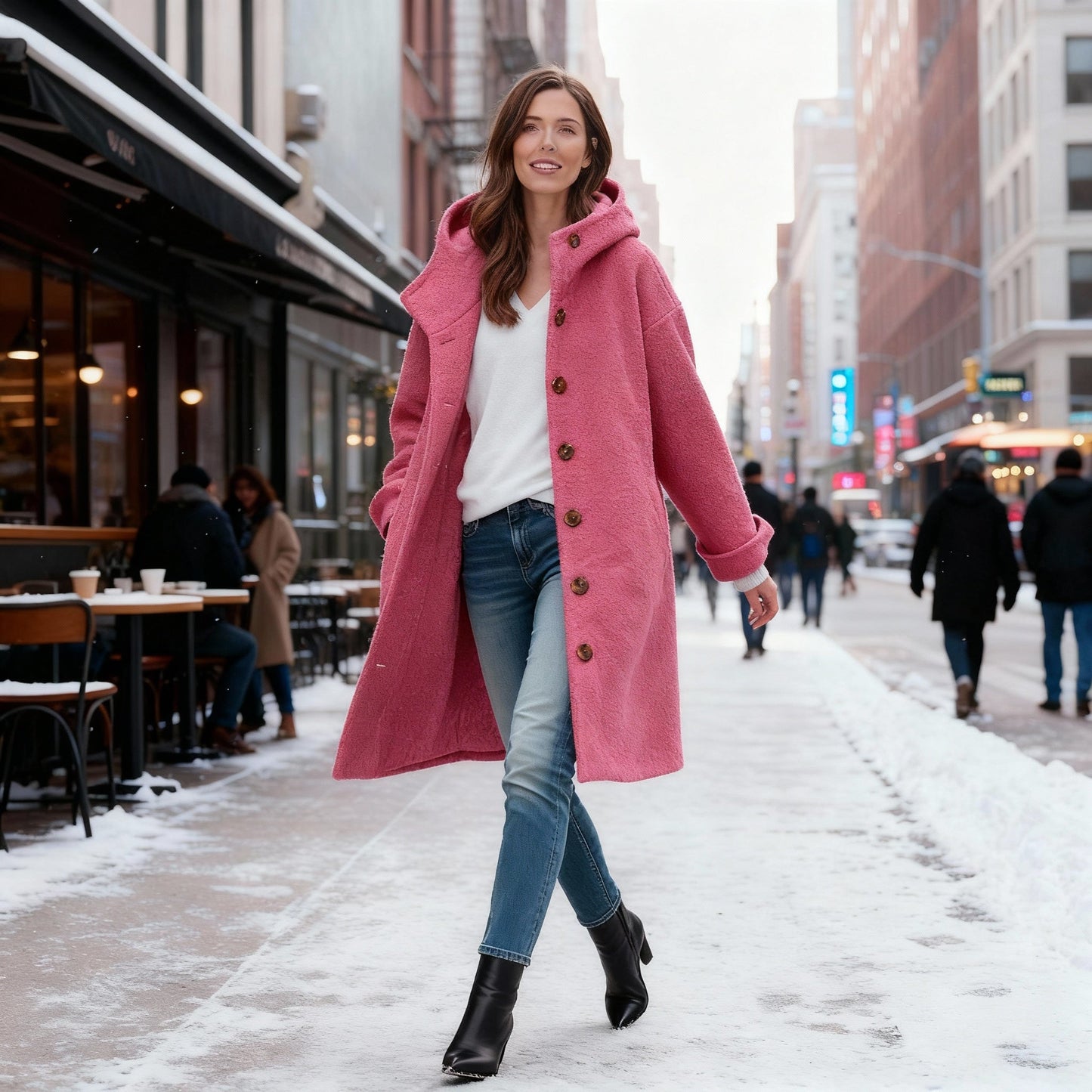 Damen Winterparka Lang Fleece Kapuze