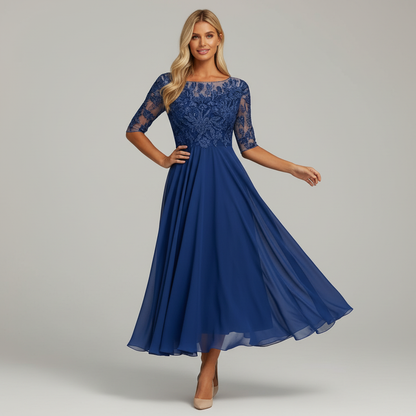 Elegantes Damen Chiffon Kleid Midi Länge