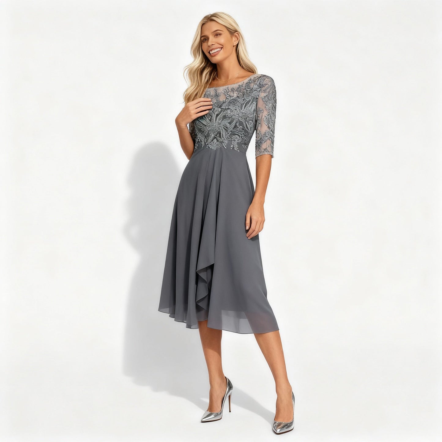 Elegantes Damen Chiffon Kleid Midi Länge