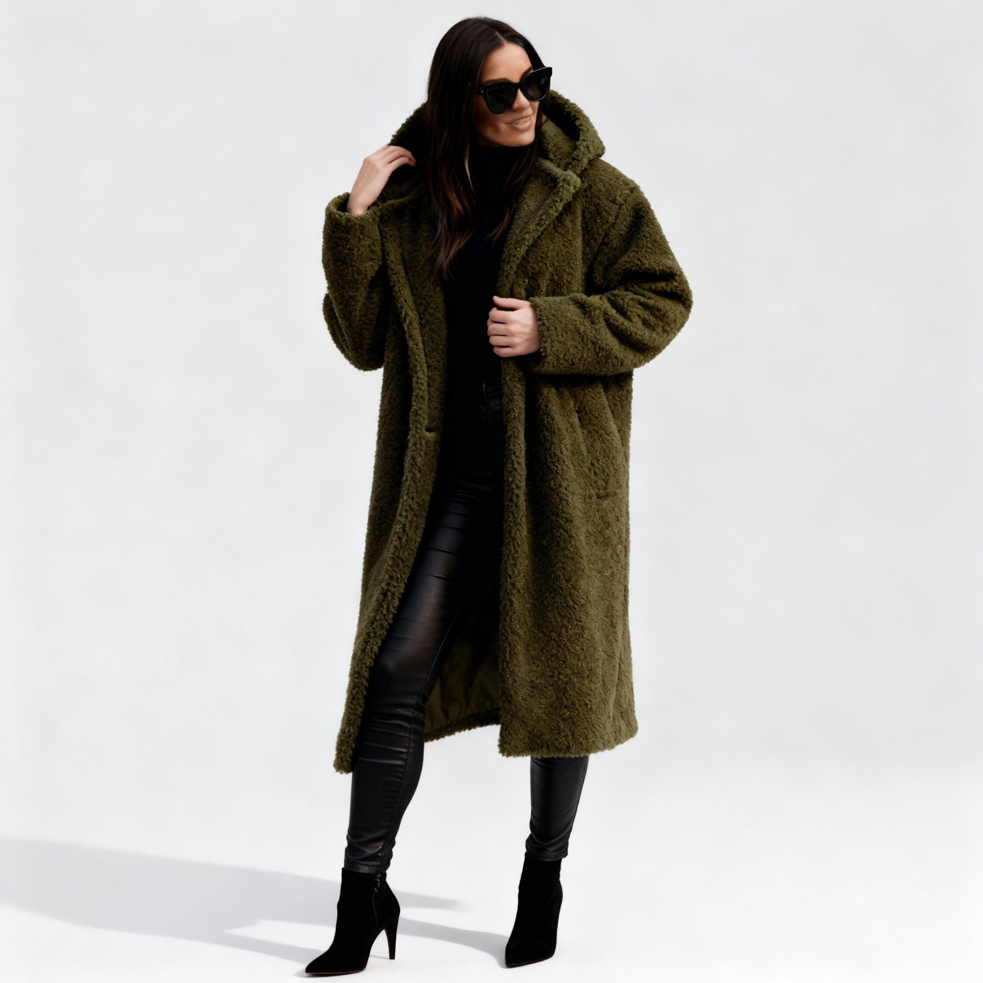 Weiche Fleece-Damenmantel Lang Elegant - IdealeKleiden