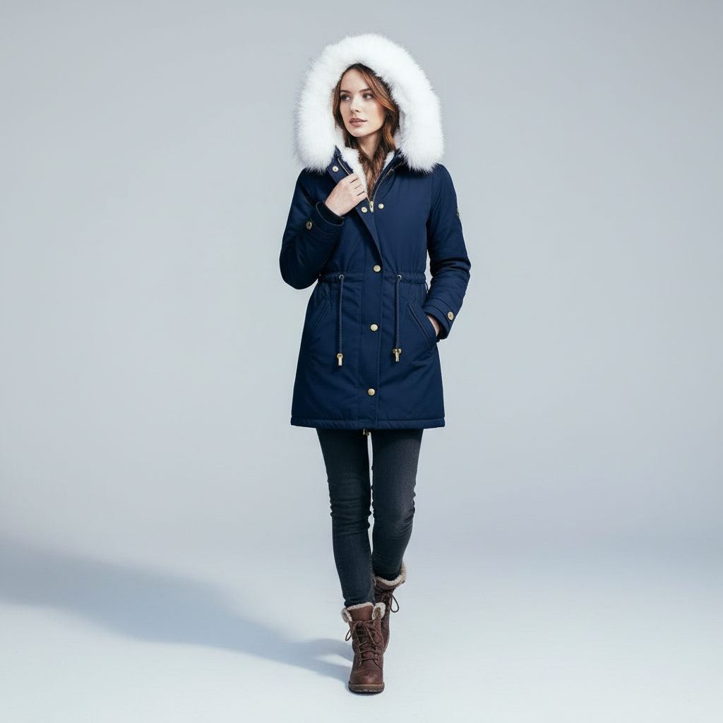Warme Damen Winterjacke Mittellang - IdealeKleiden