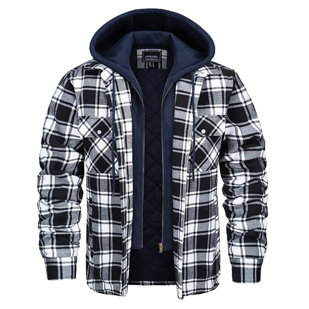 Kapuzenjacke Oversized Karo Flanell Warmgefüttert