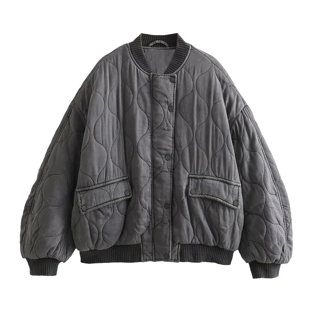 Damen Oversize Bomberjacke Grau - IdealeKleiden
