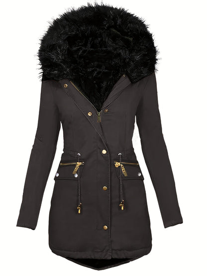 Damen Winterparka Kapuze Kunstpelz - IdealeKleiden