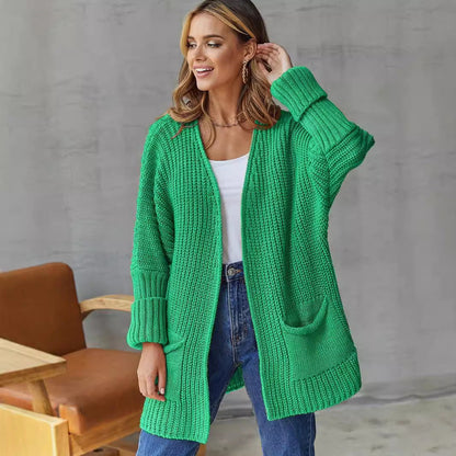 Damen Strickjacke Offen mit Taschen und Langen Ärmeln - IdealeKleiden
