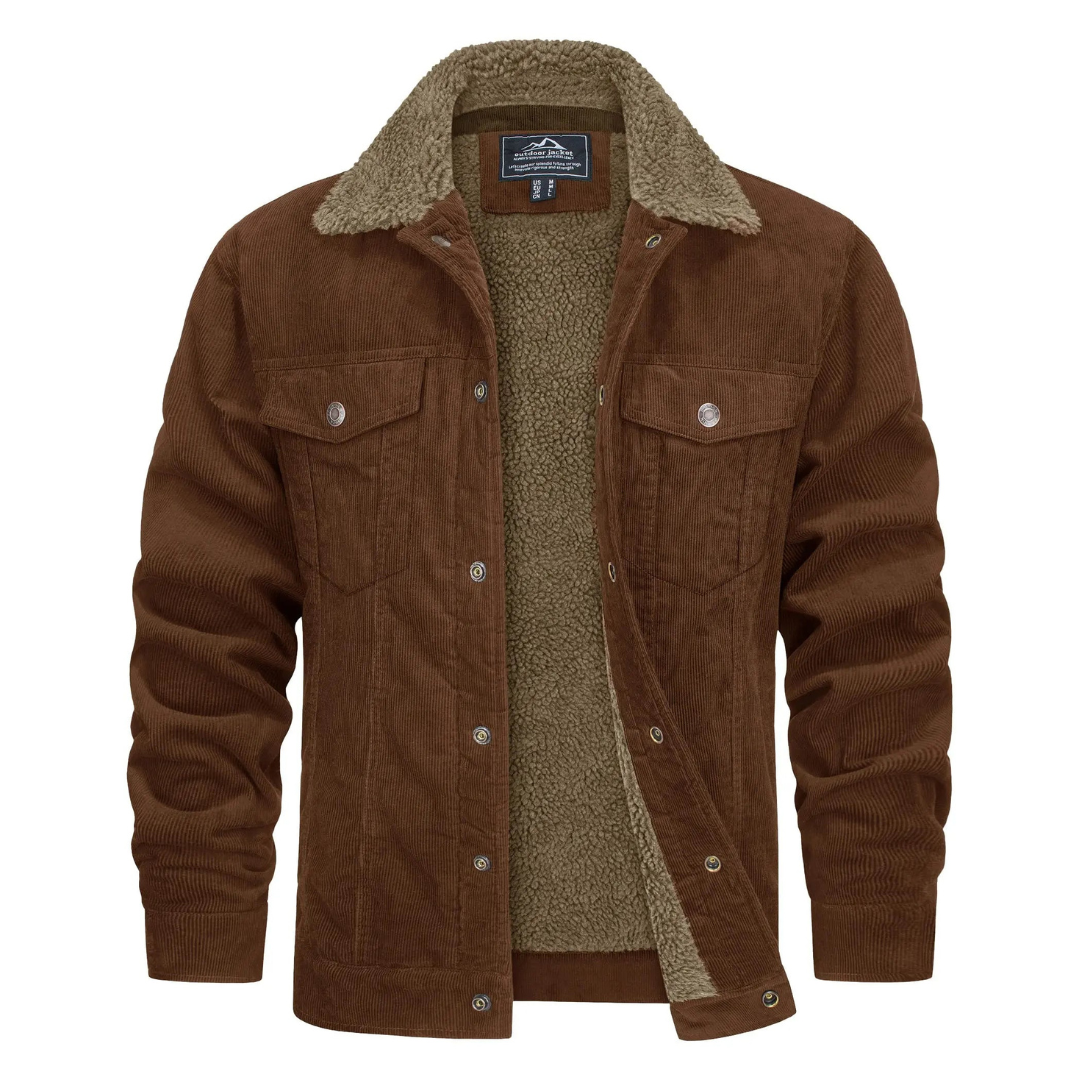 Herren Winterjacke Cord Fleece Gefüttert Warm