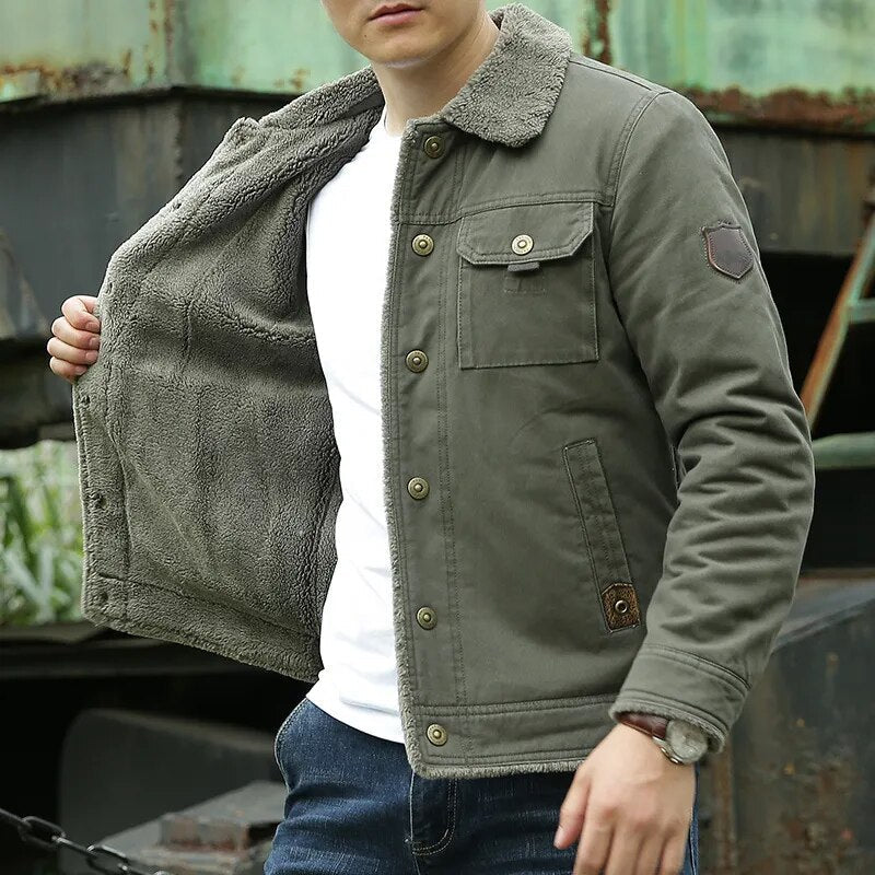 Warme Herren-Winterjacke Fleece Taschen Knöpfe