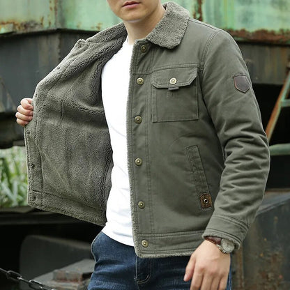 Warme Herren-Winterjacke Fleece Taschen Knöpfe