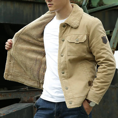 Warme Herren-Winterjacke Fleece Taschen Knöpfe