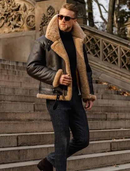 Herren Winterjacke Warm Fellgefüttert Leder
