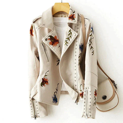 Lederjacke Blumenmuster Frauen