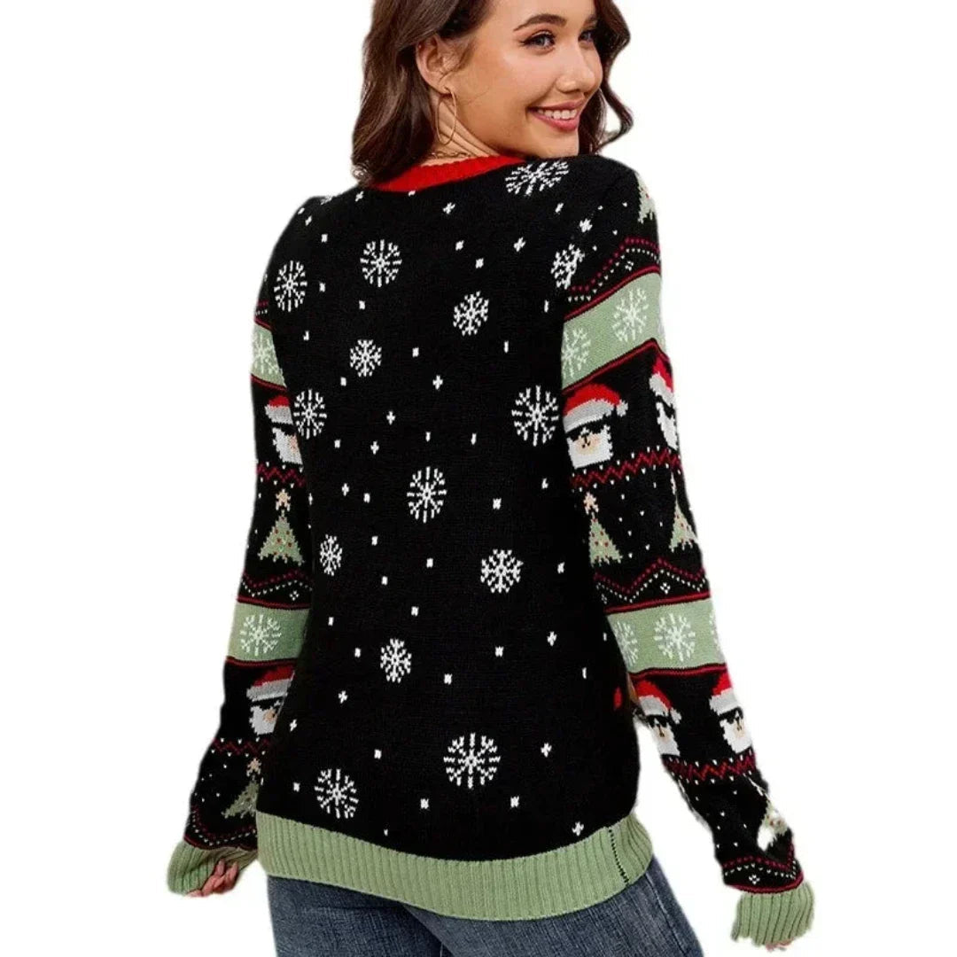 Weihnachts-Pullover Damen Warm Gestrickt V-Ausschnitt - IdealeKleiden
