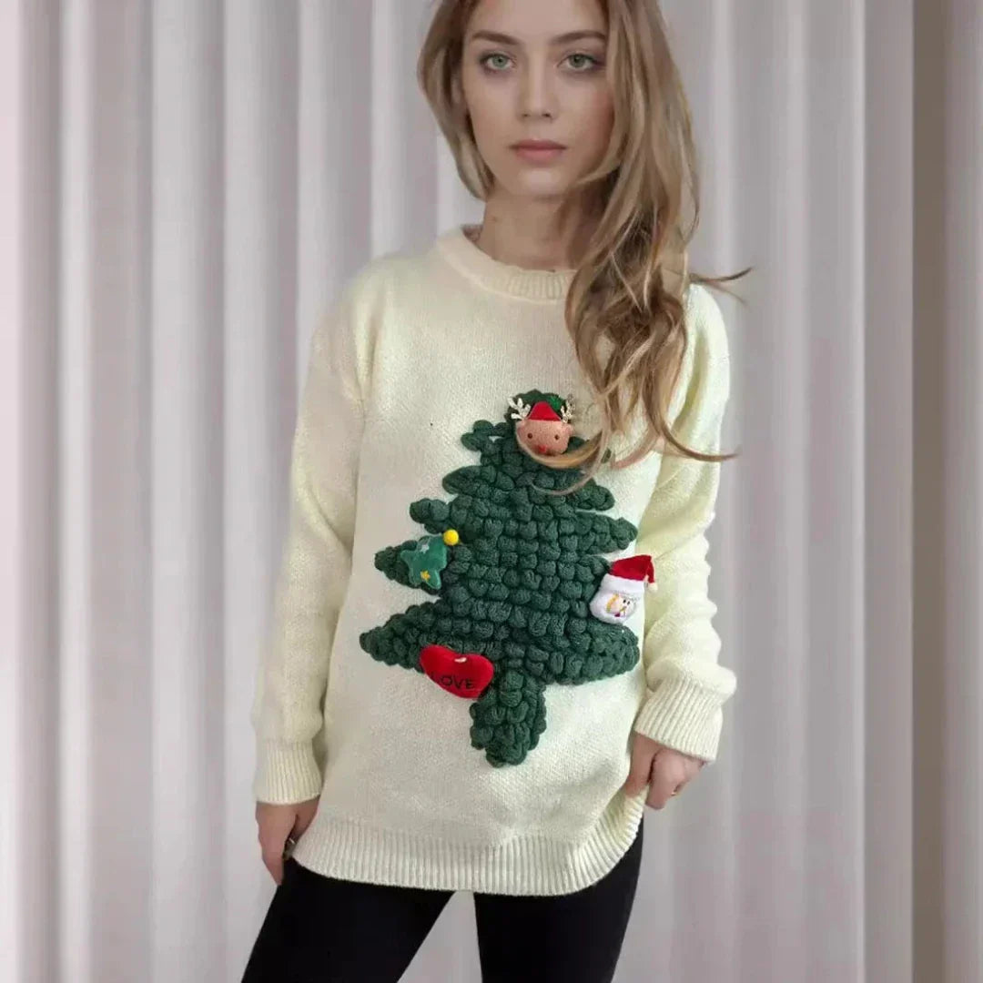 Weihnachtspullover Frauen 3D Baum Design