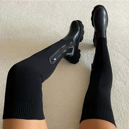 Kniehohe Strickstiefel Damen Elastisch