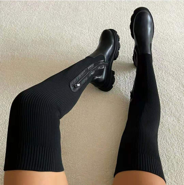 Kniehohe Strickstiefel Damen Elastisch