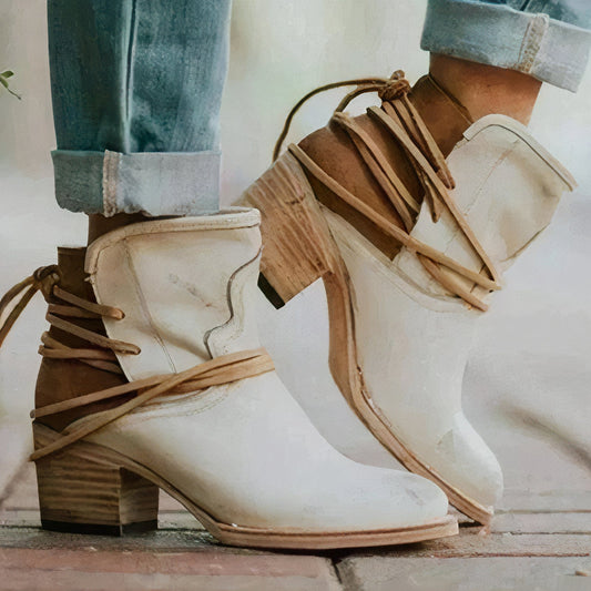 Stilvolle Stiefel Blockabsatz Western Look - IdealeKleiden