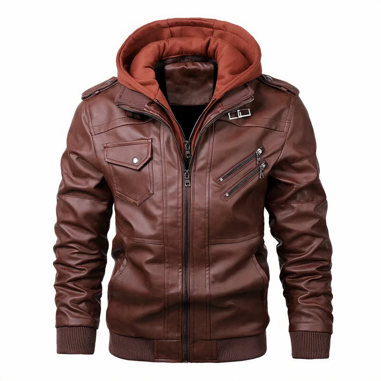 Herren Lederjacke Motorrad Style Schwarz