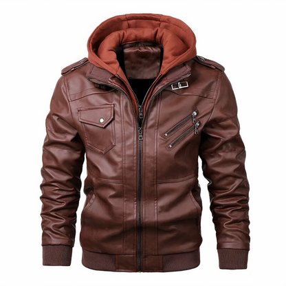 Herren Lederjacke Motorrad Style Schwarz