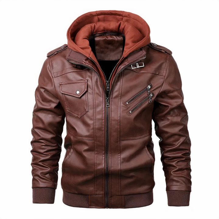 Herren Lederjacke Motorrad Style Schwarz
