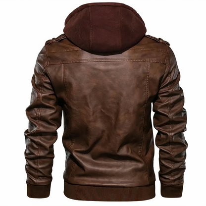 Herren Lederjacke Motorrad Style Schwarz - IdealeKleiden