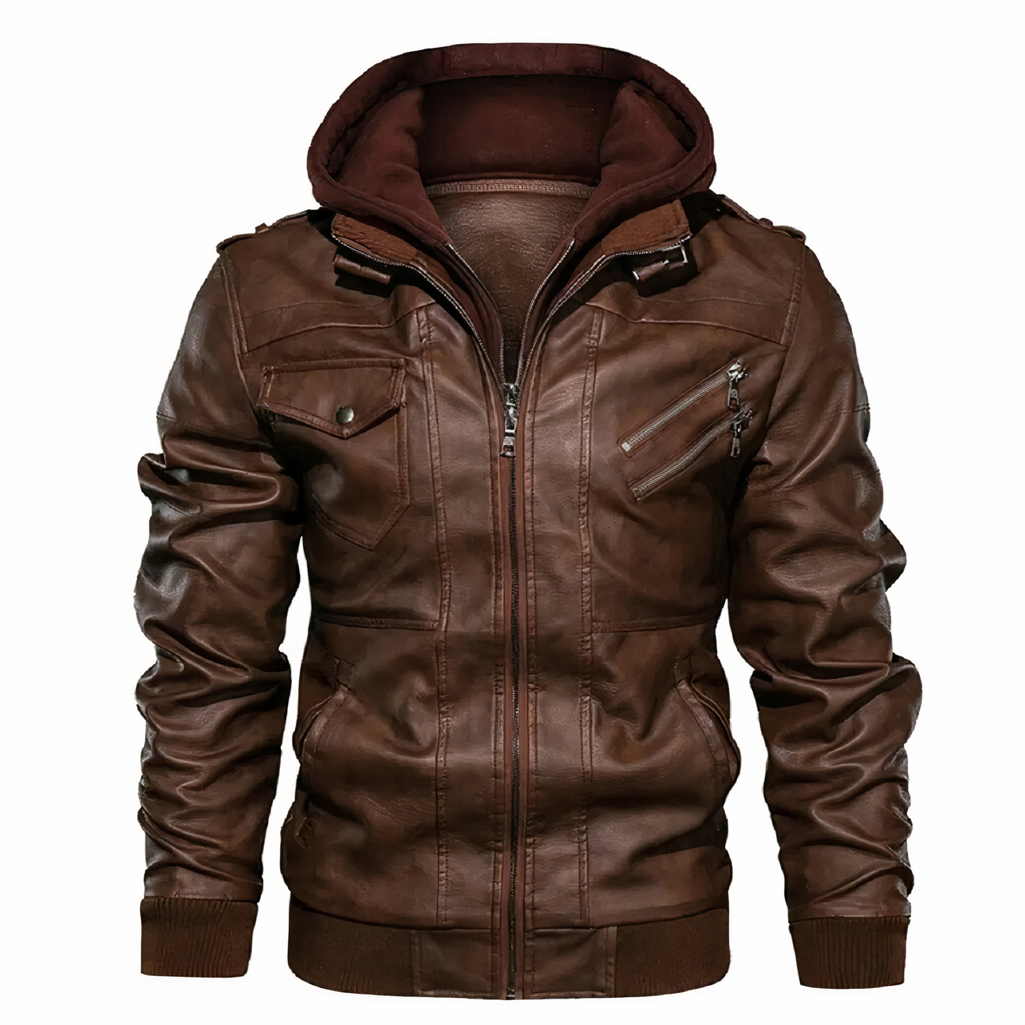 Herren Lederjacke Motorrad Style Schwarz