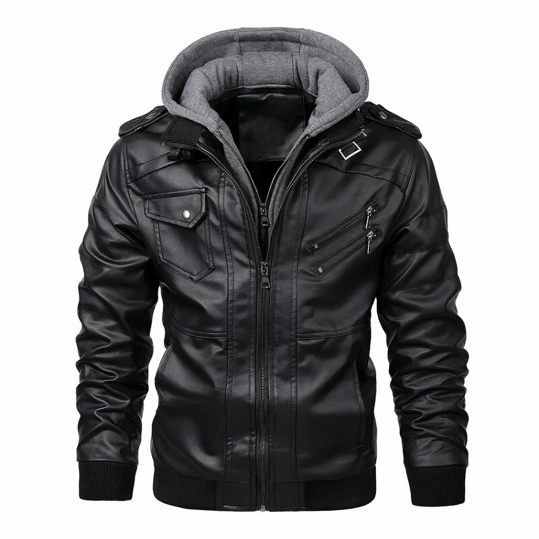 Herren Lederjacke Motorrad Style Schwarz