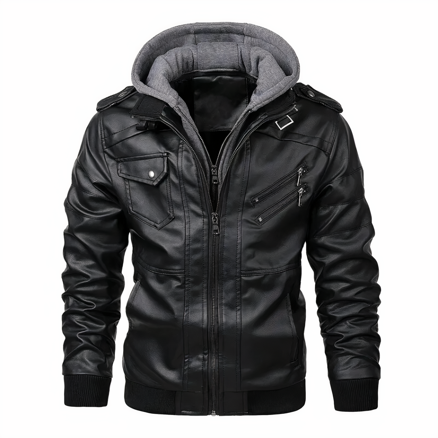 Herren Lederjacke Motorrad Style Schwarz