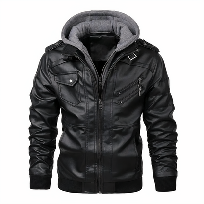 Herren Lederjacke Motorrad Style Schwarz