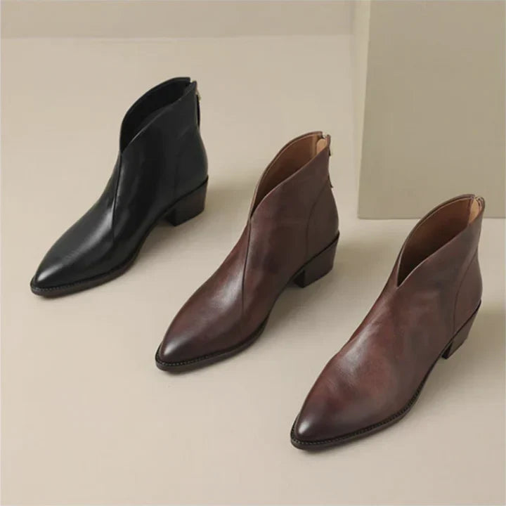 Damen Stiefelette Leder Blockabsatz Elegant - IdealeKleiden