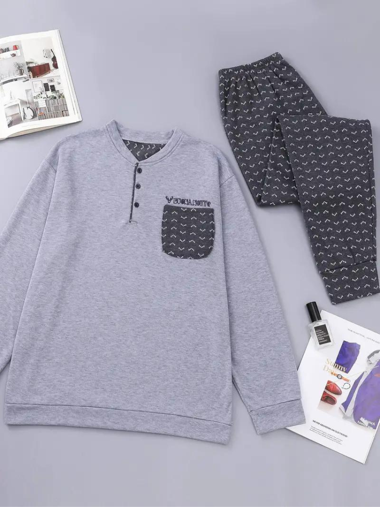 Bequemer Herren Schlafanzug Langarm Set
