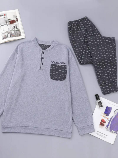 Bequemer Herren Schlafanzug Langarm Set