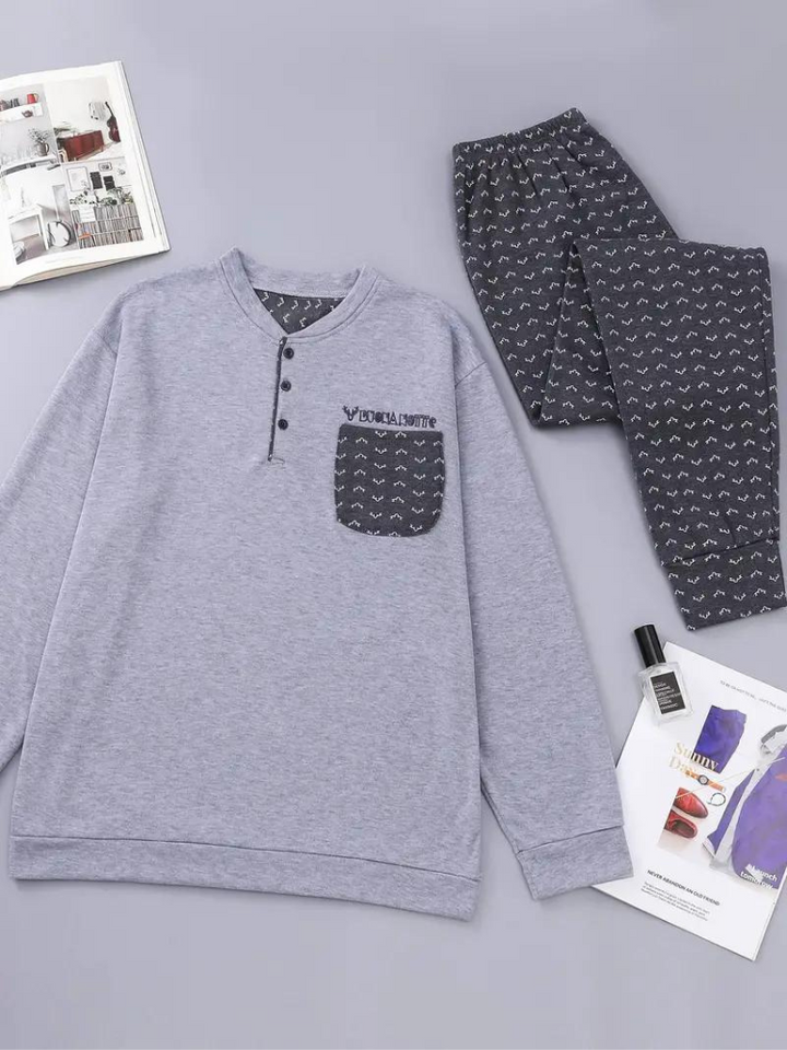 Bequemer Herren Schlafanzug Langarm Set